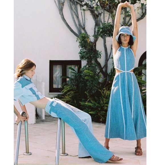 Sabina Musayev Eti Midi Maxi Dress Cut Out Halter Denim Summer Sundress Tie Back - Picture 3 of 15